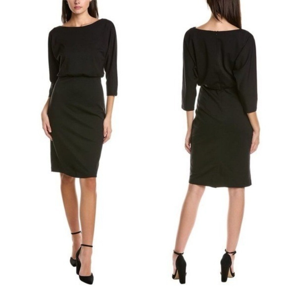 J. Mclaughlin black Tinley sheath 3/4 sleeve blouson mini dress S